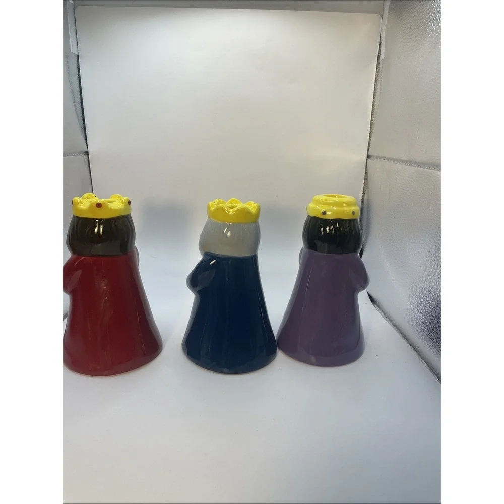 Three‎ 3 Wise Men Ceramic CHRISTMAS Candle Holders We Three Kings Magi Avon